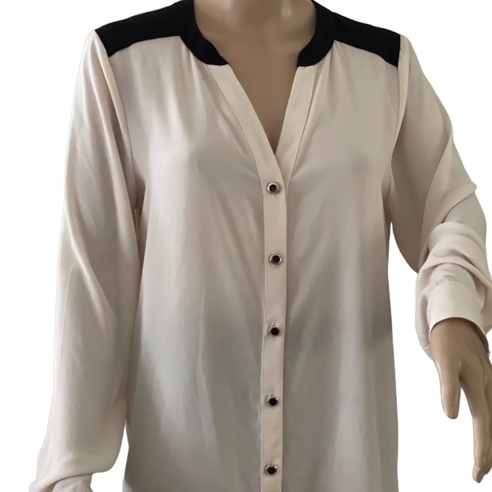 Andre’  L/S Button Front Ivory Shirt w Black Yoke, Inverted Back Pleat  …